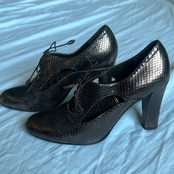 Vintage Stuart Weitzmqn Embossed Leather Snake Bronze Oxford 6 GUC - Picture 6 of 9
